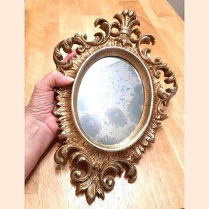 Vintage BURWOOD Mirror Smoked Glass Ornate Gold Silver 14"x9" Made in USA